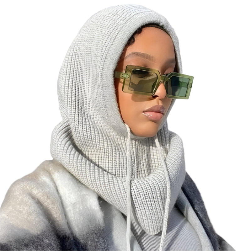 Women-Windproof-Hooded-Scarf-Hats-Skullies-Solid-Color-Knitted-Pullover-Drawstring-Balaclava-Winter-Warm-Hat-Beanie.jpg Tepic Dear Sweat Cap - Image 1